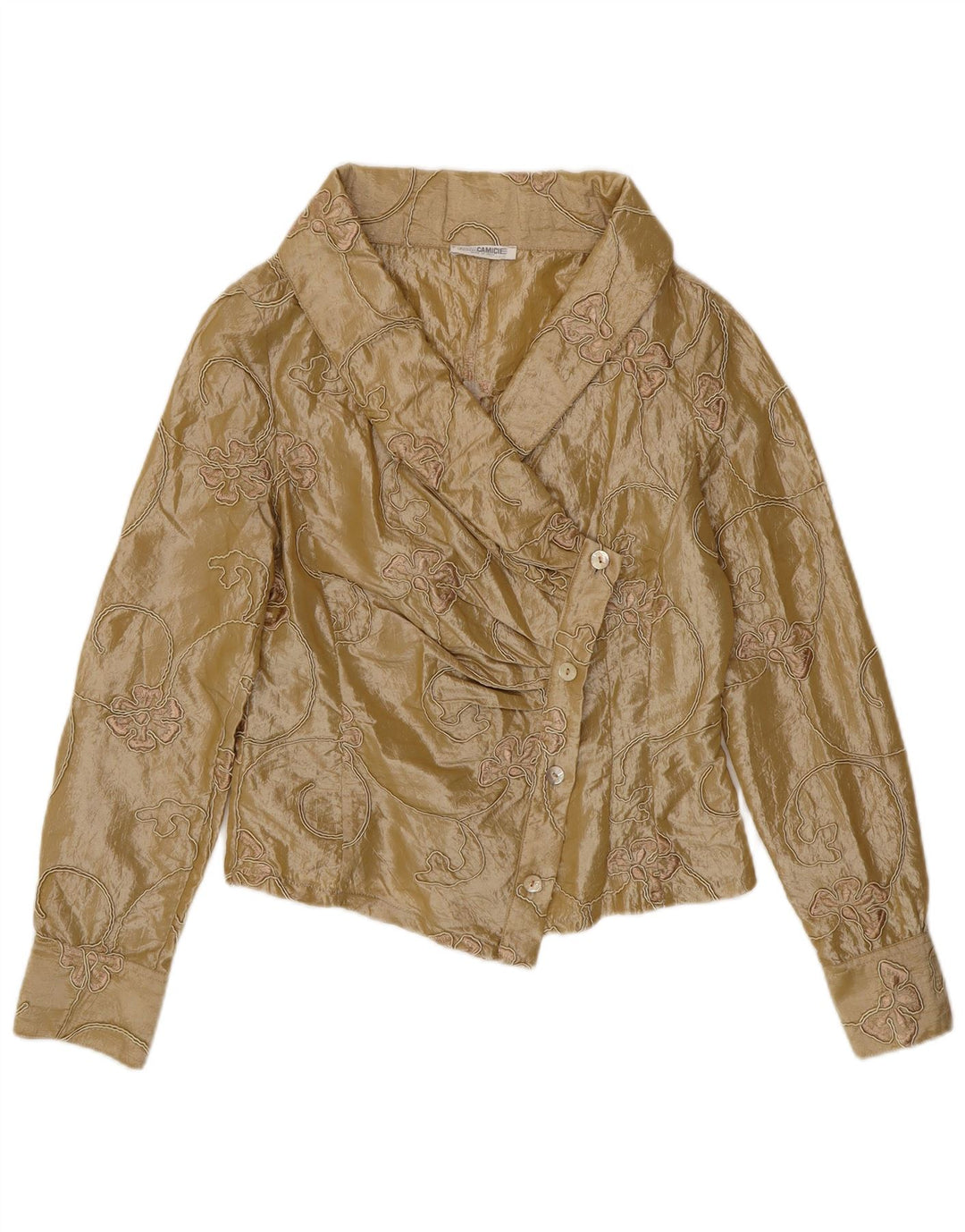 Naracamicie Womens Crop Shirt Blouse UK 12 Medium Beige Floral Polyester