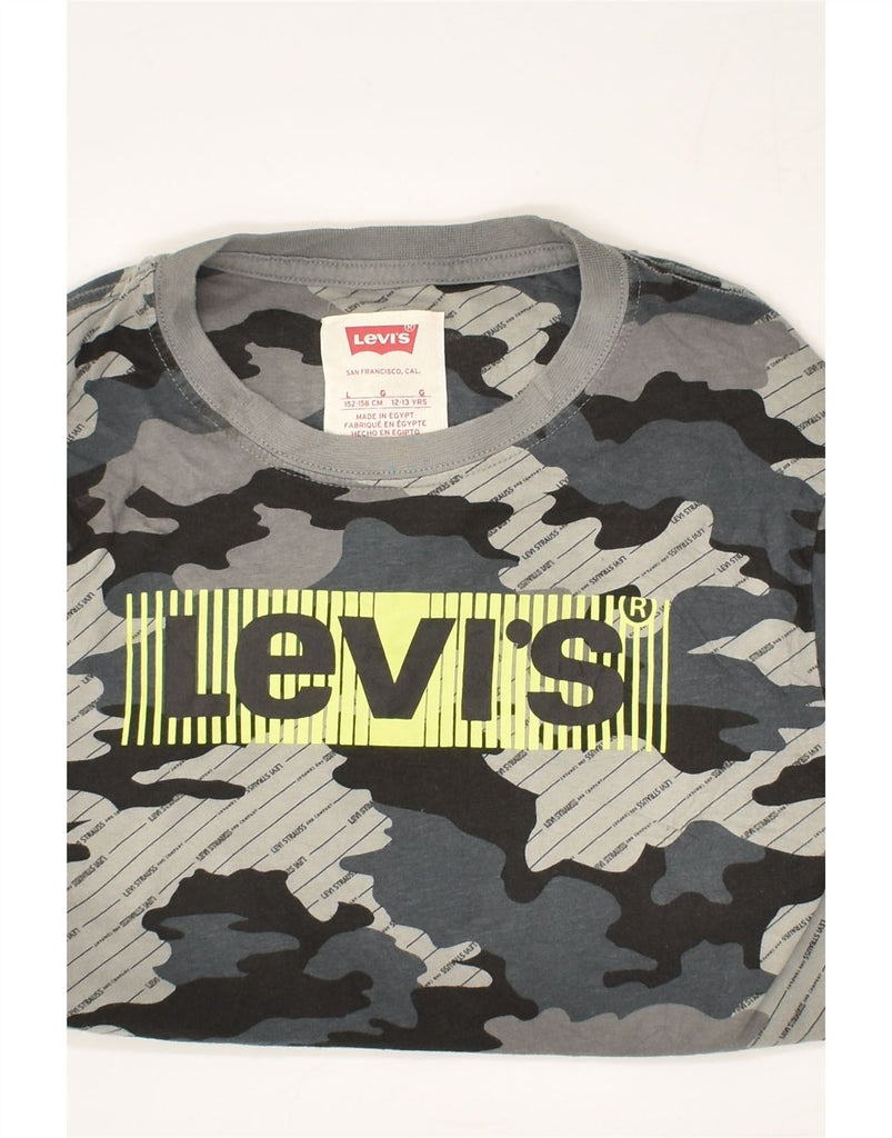 LEVI'S Boys Graphic Top Long Sleeve 12-13 Years Large  Grey Camouflage | Vintage Levi's | Thrift | Second-Hand Levi's | Used Clothing | Messina Hembry 