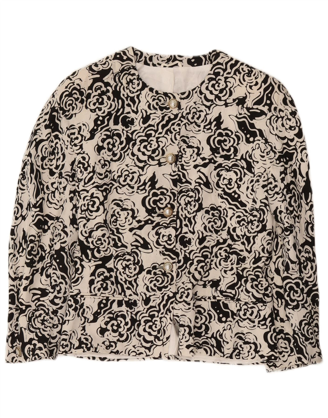 Max Mara Womens 4 Button Blazer Jacket UK 12 Medium White Floral Polyester