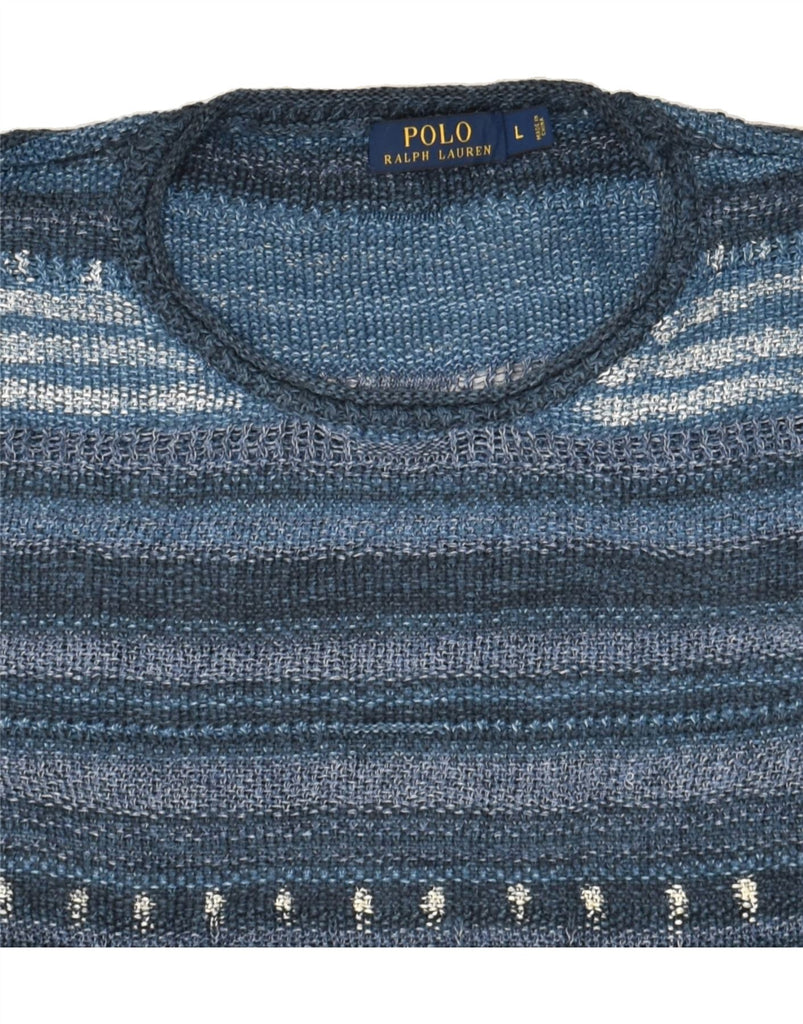 POLO RALPH LAUREN Womens Boat Neck Jumper Sweater UK 16 Large Navy Blue | Vintage Polo Ralph Lauren | Thrift | Second-Hand Polo Ralph Lauren | Used Clothing | Messina Hembry 