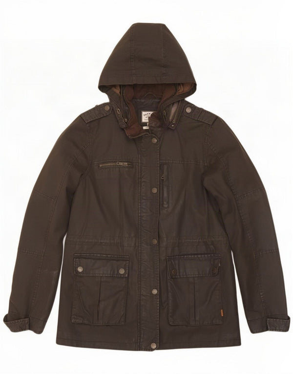 Fat Face Womens Hooded Waxed Cotton Jacket UK 10 Small Brown