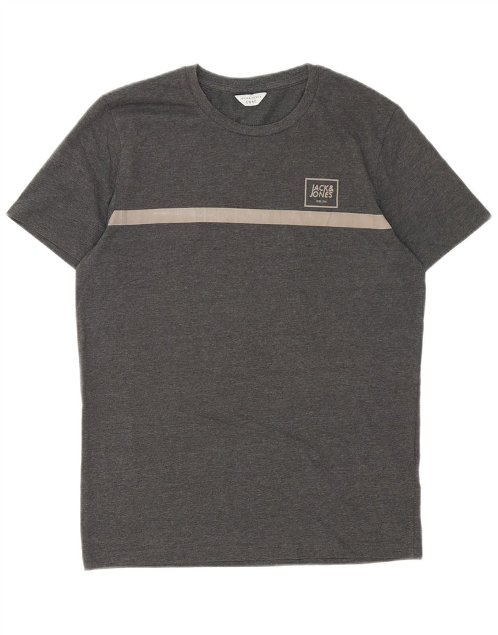 Jack & Jones Mens T-Shirt Top Small Grey Colourblock Cotton