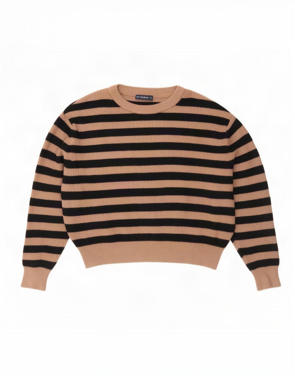 Zara Womens Oversized Boat Neck Jumper Sweater UK 16 Large Brown Striped