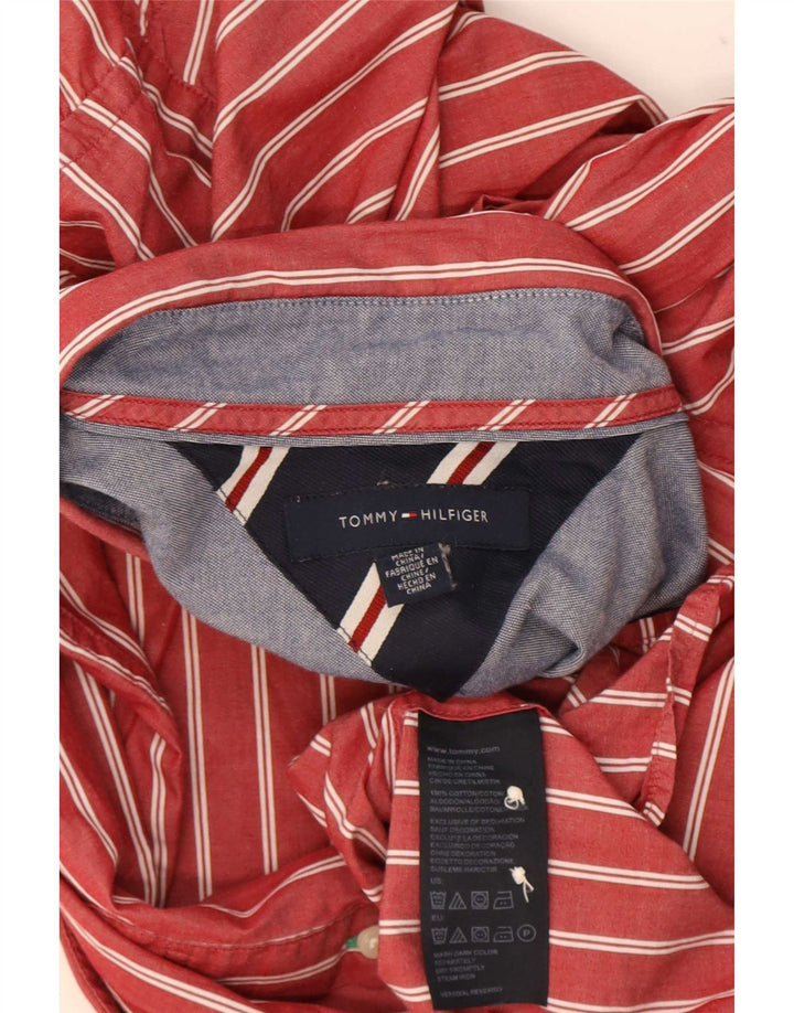 Tommy Hilfiger Mens Shirt Medium Red Pinstripe Cotton