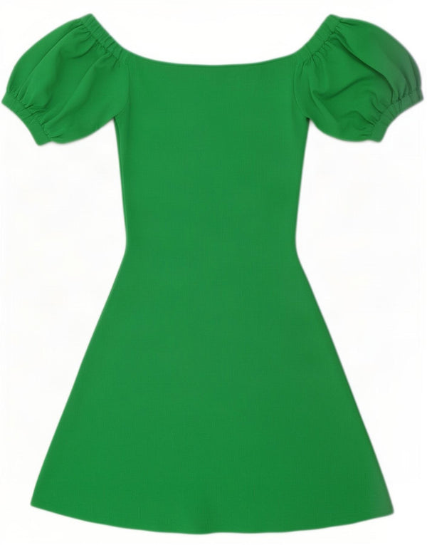 Zara Womens Off Shoulder Dress UK 12 Medium Green Viscose