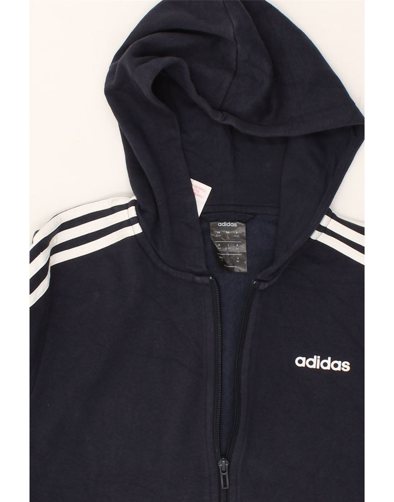 ADIDAS Boys Graphic Zip Hoodie Sweater 13-14 Years Navy Blue Cotton | Vintage Adidas | Thrift | Second-Hand Adidas | Used Clothing | Messina Hembry 