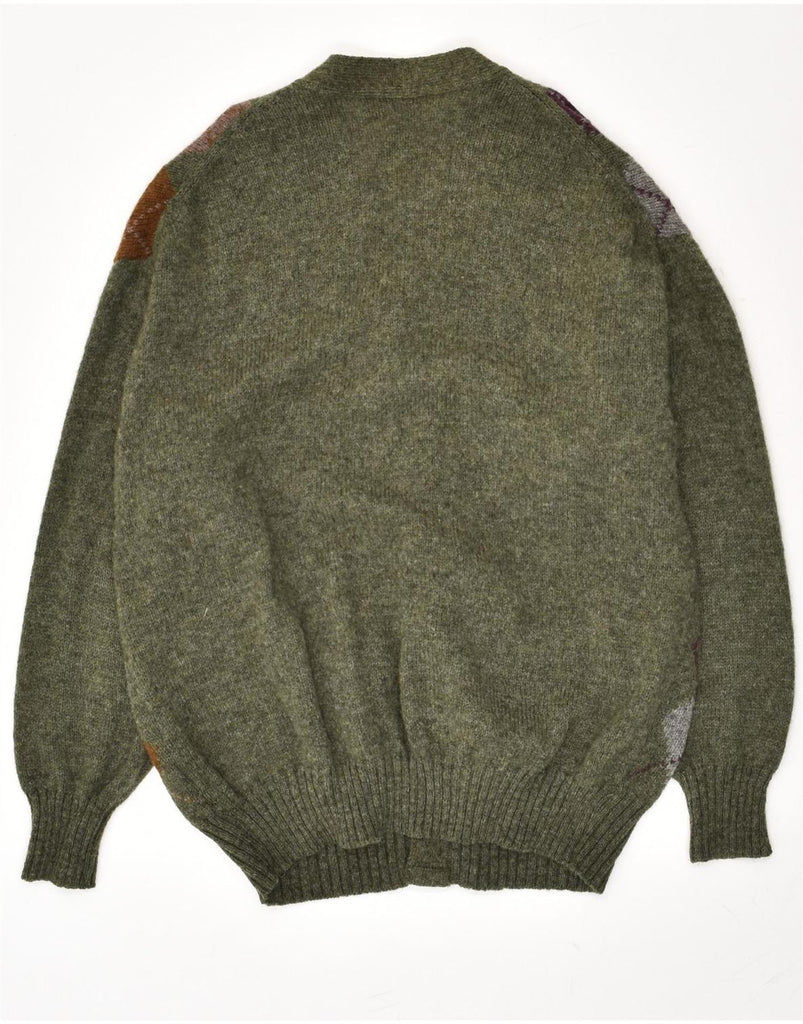 RIFLE Mens Cardigan Sweater Large Khaki Argyle/Diamond Wool | Vintage Rifle | Thrift | Second-Hand Rifle | Used Clothing | Messina Hembry 