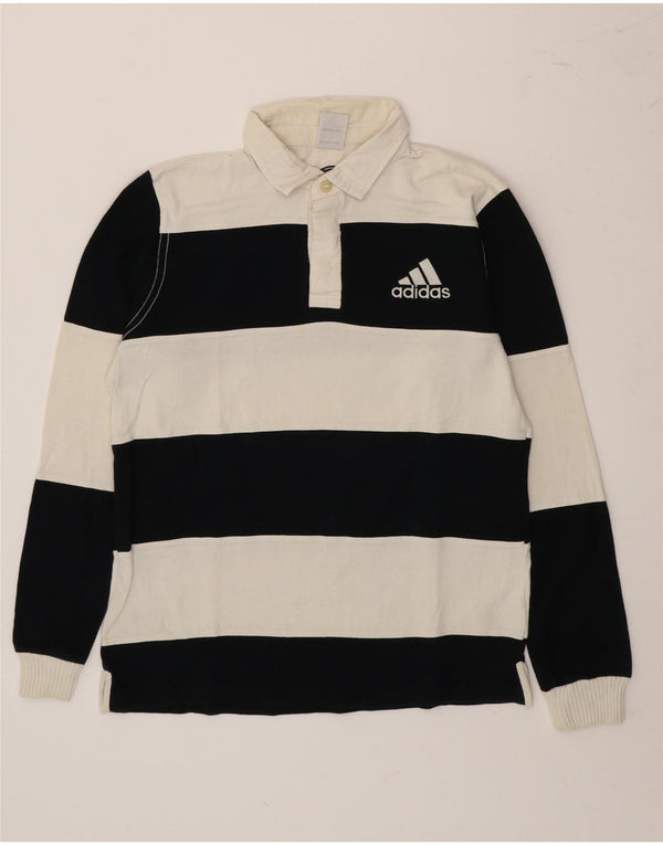 Adidas Mens Graphic Long Sleeve Rugby Polo Shirt Medium Black Striped