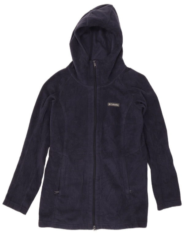 Columbia Womens Hooded Fleece Jacket UK 14 Medium Navy Blue Polyester