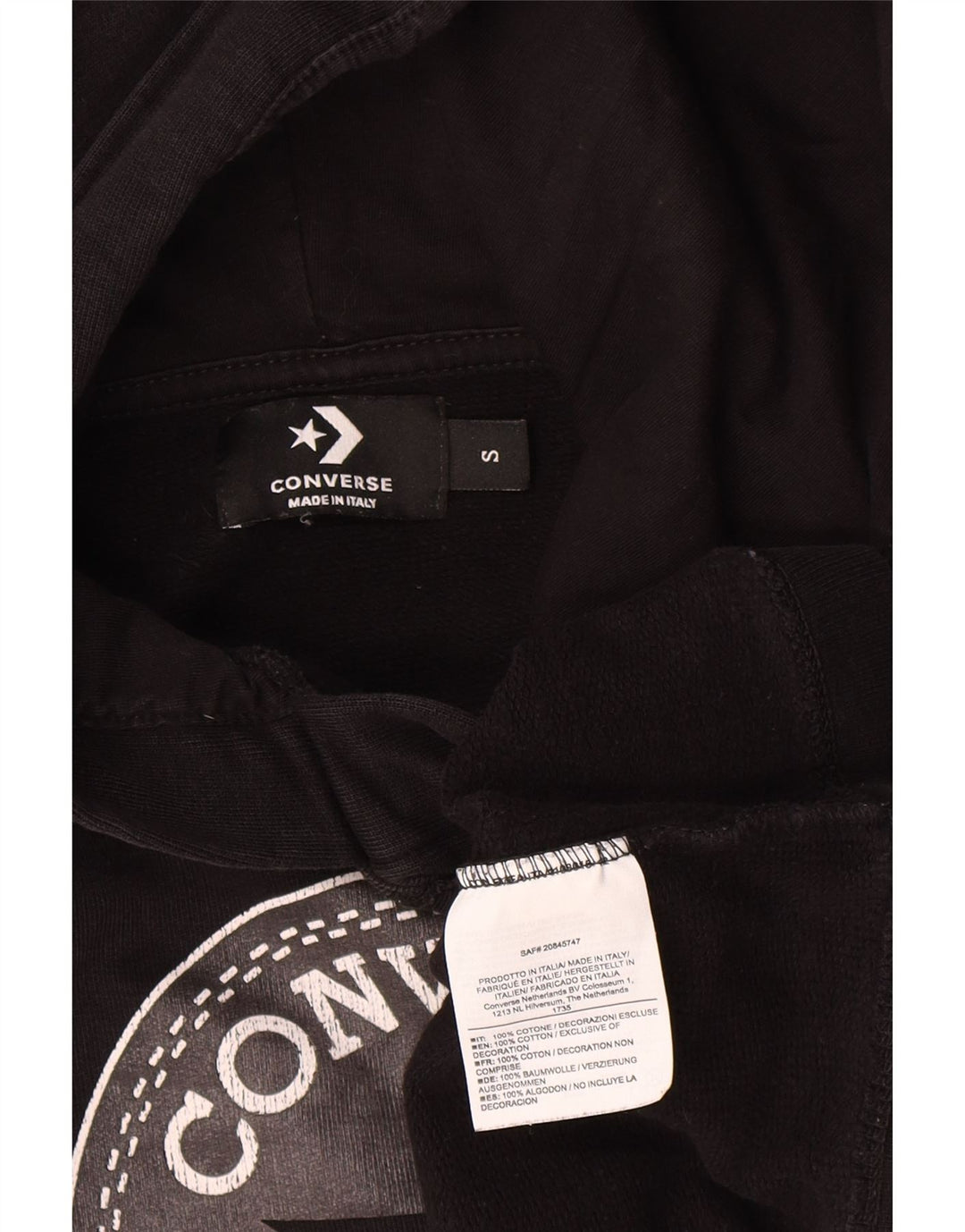 Converse Womens Oversized Crop Graphic Hoodie Jumper UK 10 Small Black