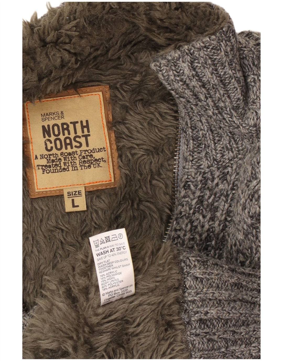 Marks & Spencer Mens Sherpa Cardigan Sweater Large Grey Flecked Acrylic