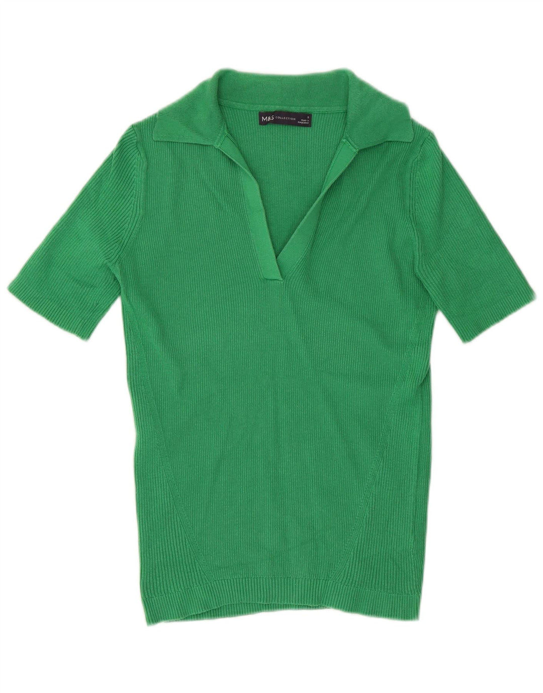Marks & Spencer Womens Knit Polo Shirt UK 8 Small Green