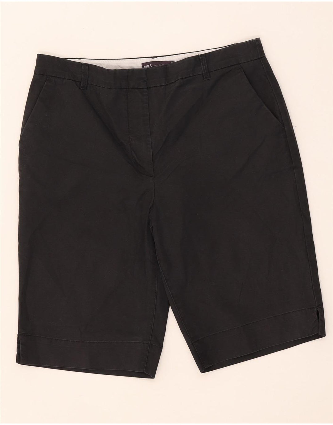 Marks & Spencer Womens Chino Shorts UK 12 Medium W32  Black Cotton