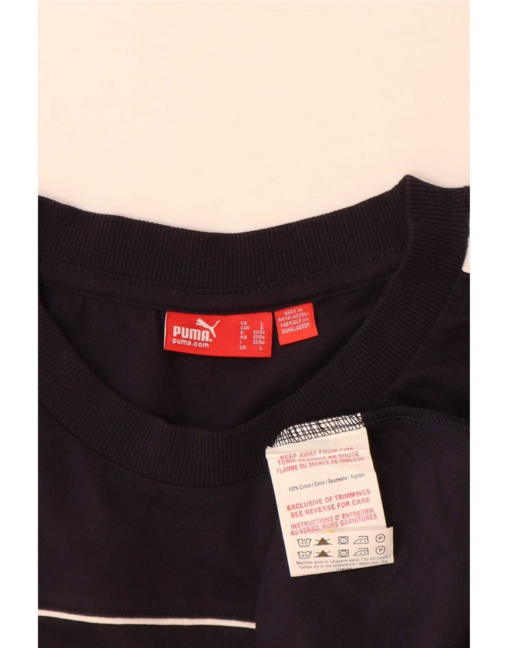 Puma Mens T-Shirt Top Large Navy Blue Colourblock Cotton