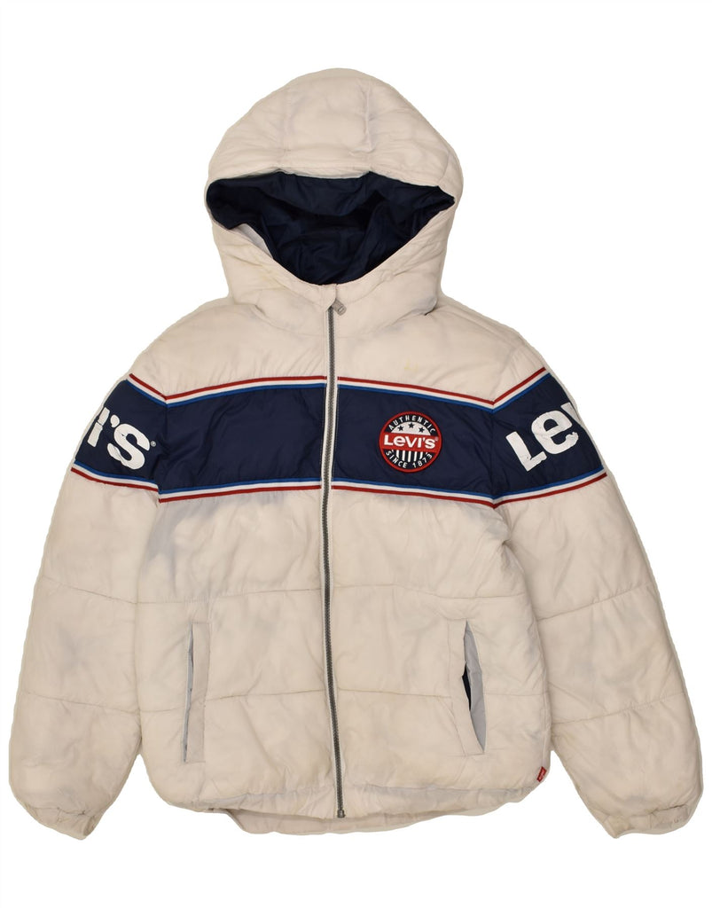 LEVI'S Boys Graphic Hooded Padded Jacket 15-16 Years White Striped | Vintage Levi's | Thrift | Second-Hand Levi's | Used Clothing | Messina Hembry 