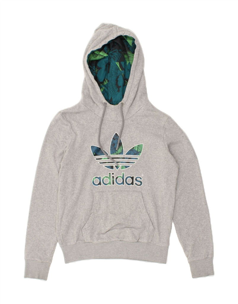 ADIDAS Womens Graphic Hoodie Jumper UK 8 Small Grey Cotton | Vintage Adidas | Thrift | Second-Hand Adidas | Used Clothing | Messina Hembry 