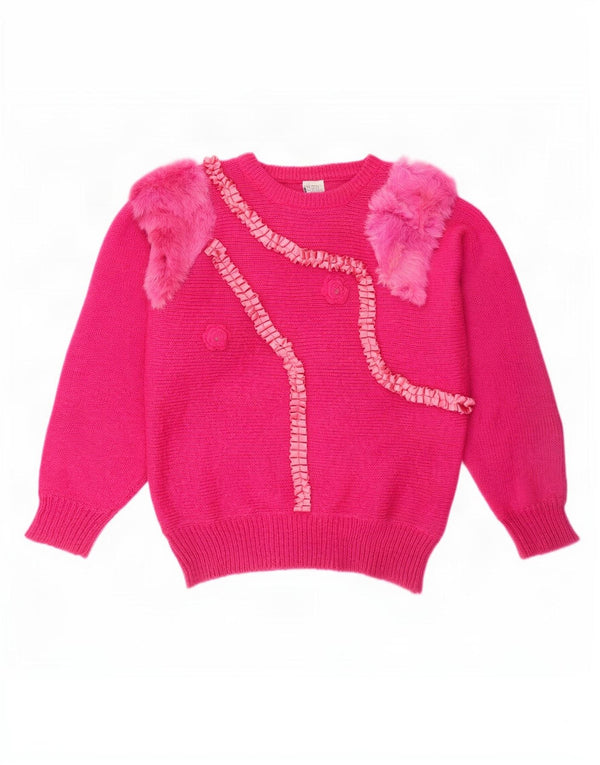 Vintage Womens Crew Neck Jumper Sweater UK 16 Large Pink Acrylic