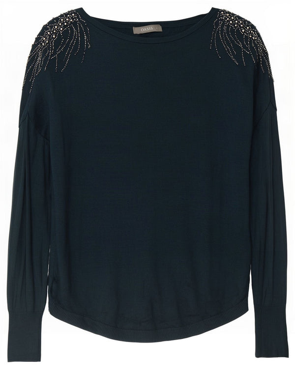 Oasis Womens Oversized Boat Neck Jumper Sweater UK 10 Small Navy Blue
