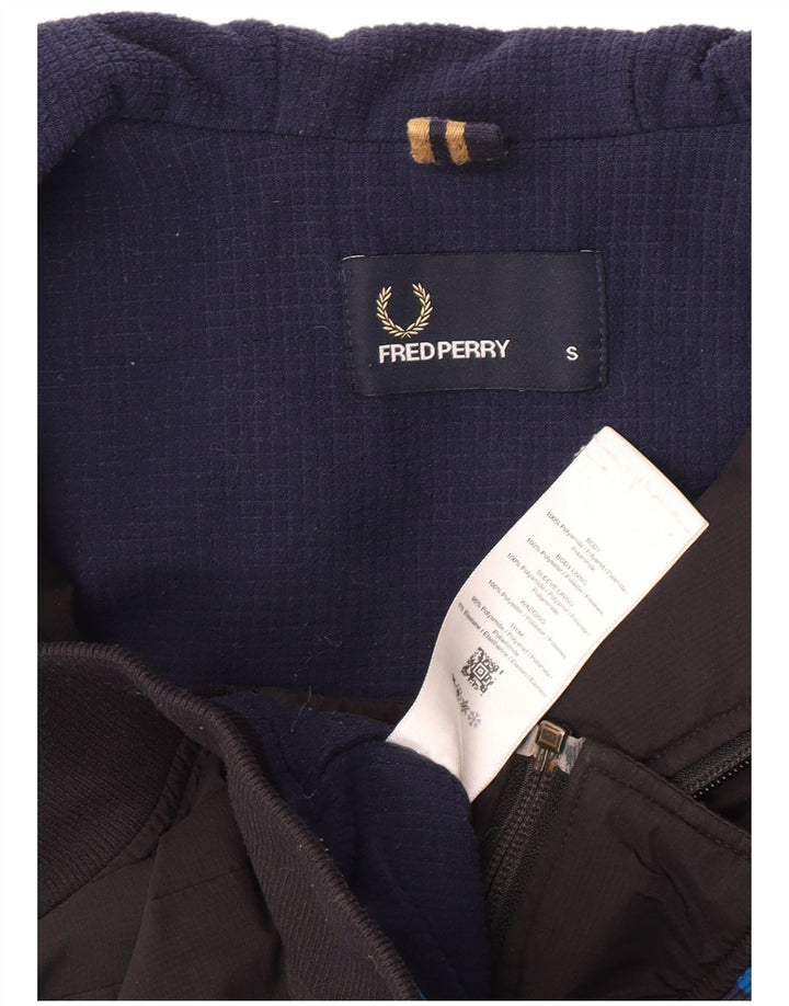 Fred Perry Mens Hooded Bomber Jacket UK 36 Small Black Polyamide