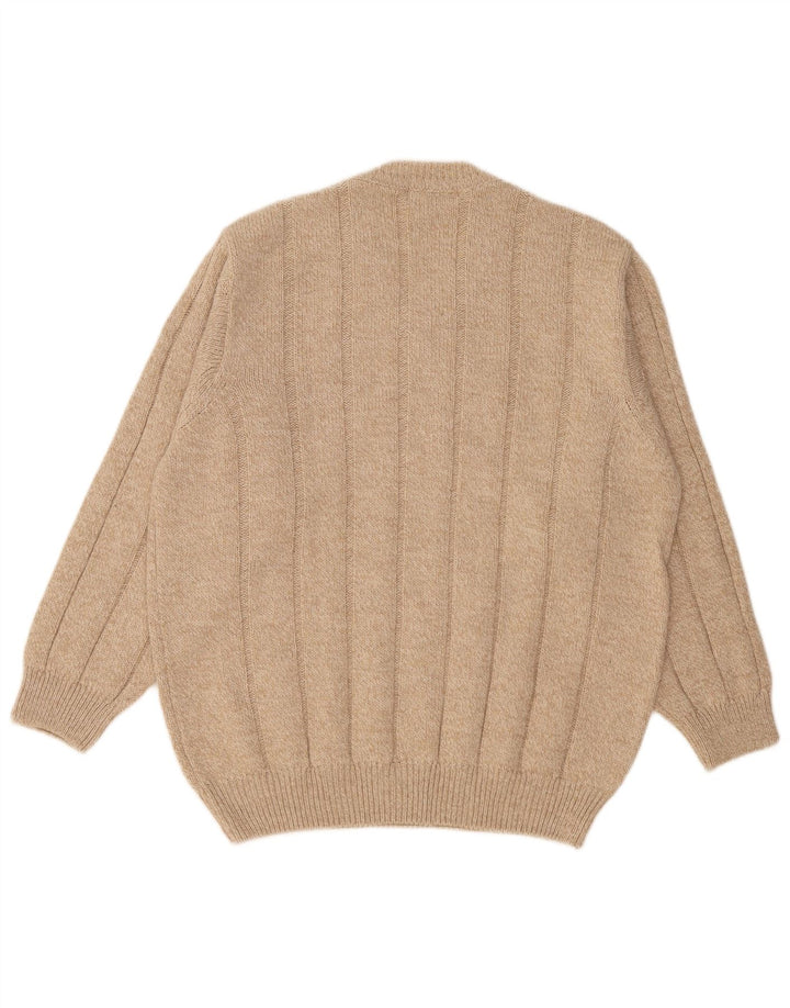 Gioferrari Mens V-Neck Jumper Sweater IT 54 XL Beige Wool