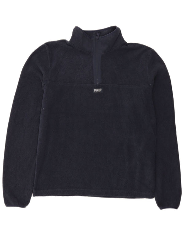 Jack & Jones Mens Zip Neck Fleece Jumper Small Navy Blue Polyester