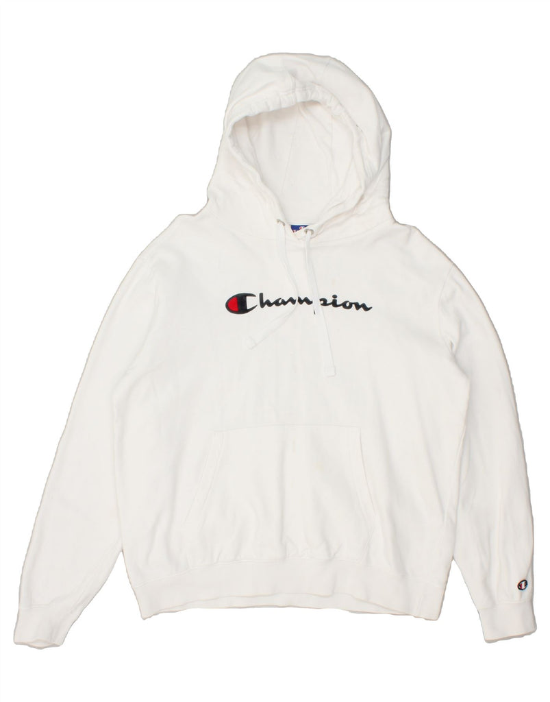 CHAMPION Mens Graphic Hoodie Jumper XL White Cotton | Vintage Champion | Thrift | Second-Hand Champion | Used Clothing | Messina Hembry 