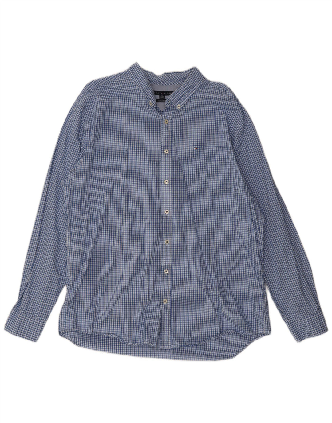 Tommy Hilfiger Mens Custom Fit Shirt 2XL Blue Check Cotton