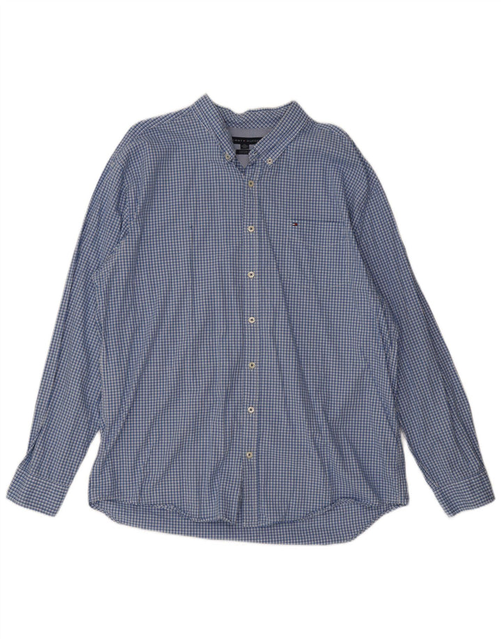 Tommy Hilfiger Mens Custom Fit Shirt 2XL Blue Check Cotton