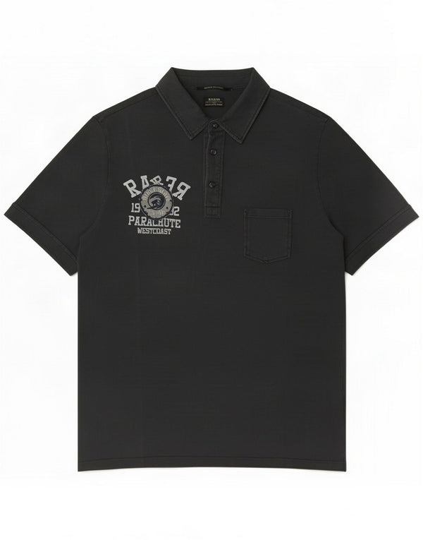 Rare Mens Graphic Rugby Polo Shirt Large Grey Cotton