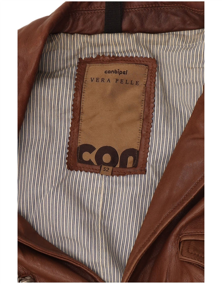 Conbipel Mens Leather 4 Button Blazer Jacket IT 52 Large Brown Leather