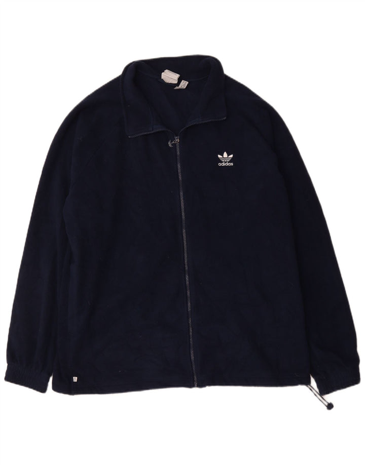 ADIDAS Mens Graphic Fleece Jacket UK 42 XL Navy Blue Polyester