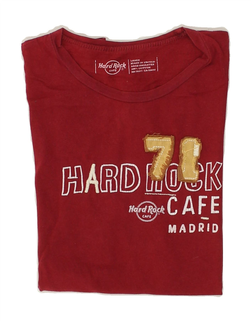 HARD ROCK CAFE Womens Madrid Graphic T-Shirt Top UK 14 Large Red Cotton | Vintage Hard Rock Cafe | Thrift | Second-Hand Hard Rock Cafe | Used Clothing | Messina Hembry 