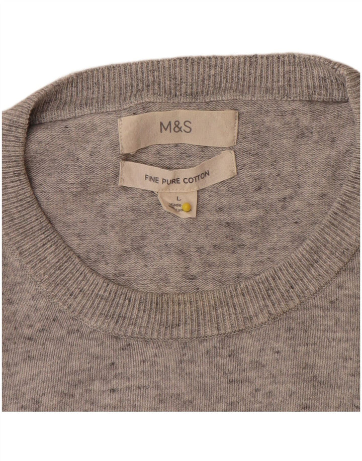 Marks & Spencer Mens Crew Neck Jumper Sweater Large Grey Flecked Cotton