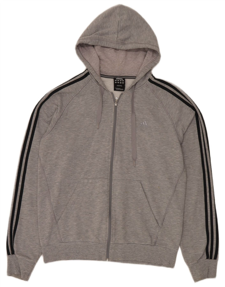 Adidas Mens Zip Hoodie Sweater Large Grey Flecked Cotton