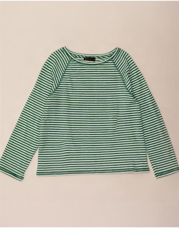 Marks & Spencer Womens Top Long Sleeve UK 18 XL Green Striped Cotton