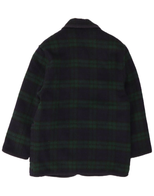 Merlet Womens Overcoat IT 44 Medium Navy Blue Plaid Wool