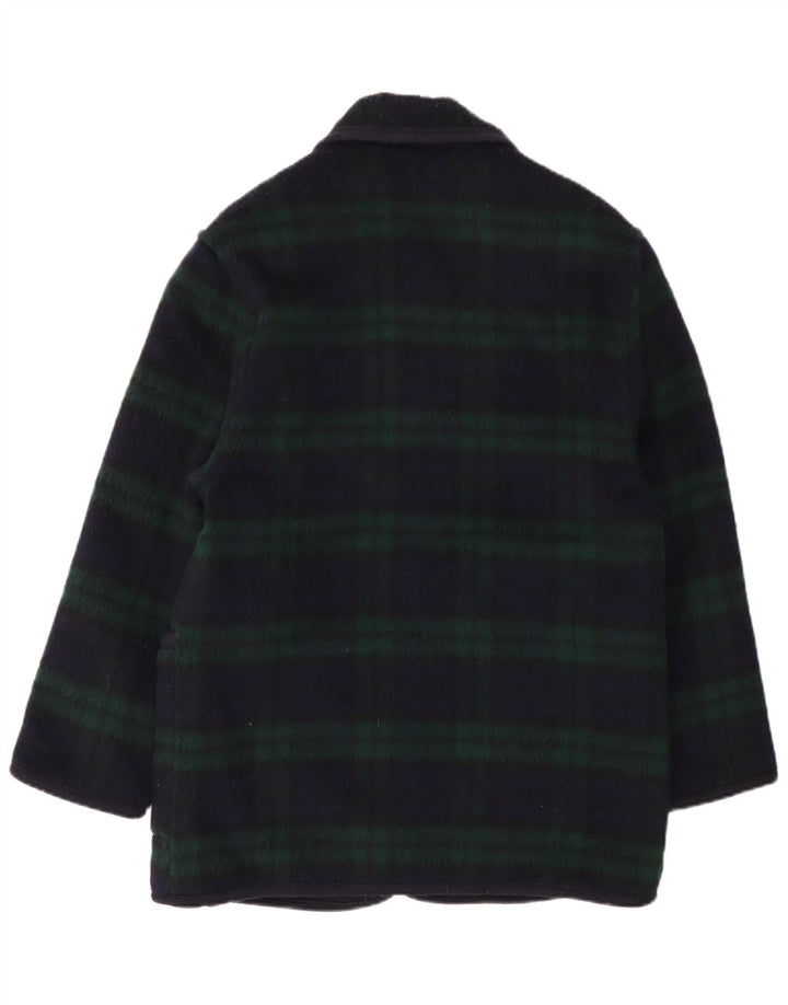Merlet Womens Overcoat IT 44 Medium Navy Blue Plaid Wool