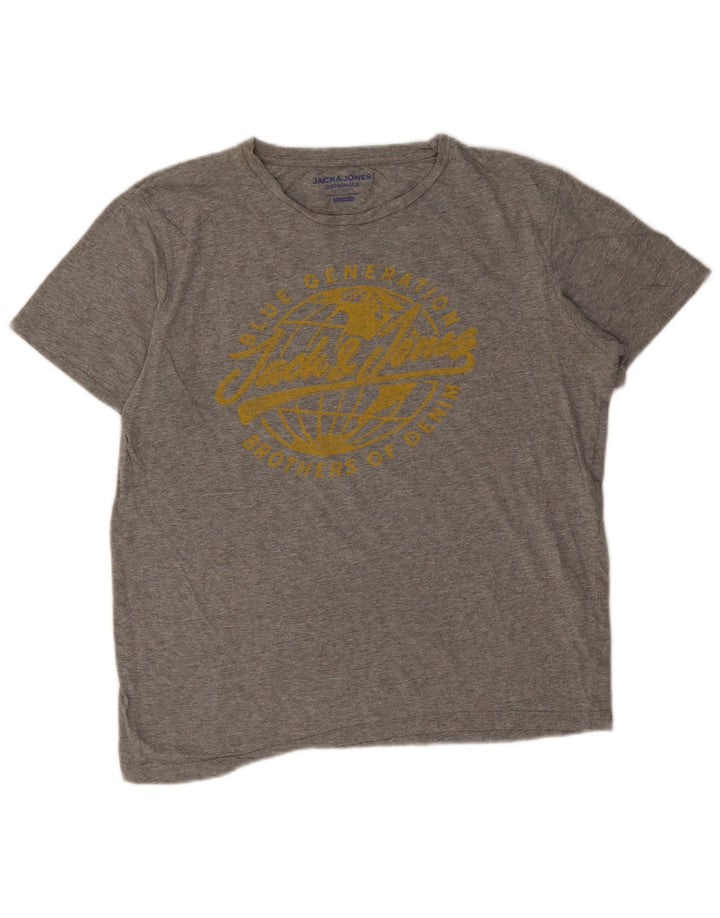 Jack & Jones Mens Regular Fit Graphic T-Shirt Top Medium Grey Flecked