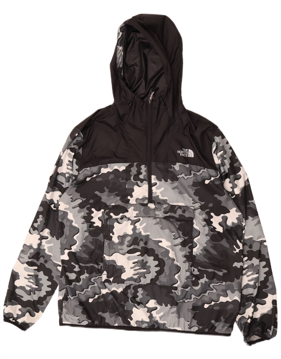 The North Face Mens Hooded Pullover Rain Jacket UK 42 XL Black Camouflage