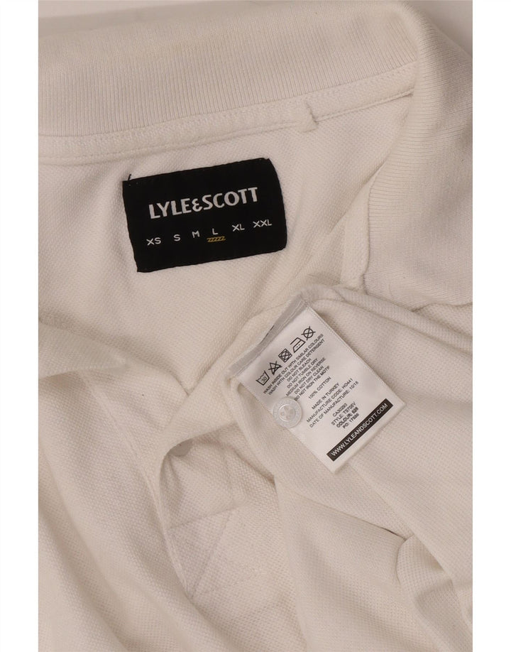 Lyle & Scott Mens Polo Shirt Large White Striped Cotton