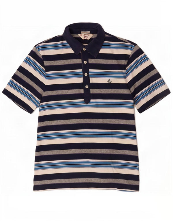 Penguin Mens Heritage Slim Fit Polo Shirt Small Navy Blue Striped