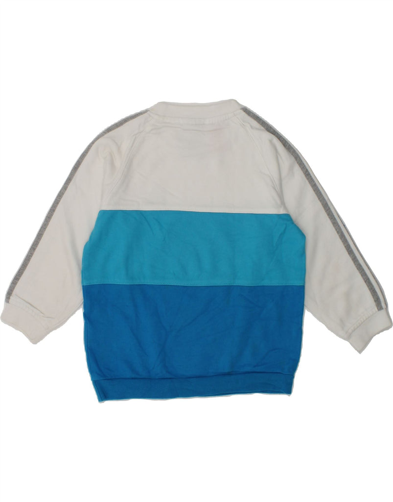 ADIDAS Boys Graphic Sweatshirt Jumper 2-3 Years Blue Colourblock Cotton | Vintage Adidas | Thrift | Second-Hand Adidas | Used Clothing | Messina Hembry 