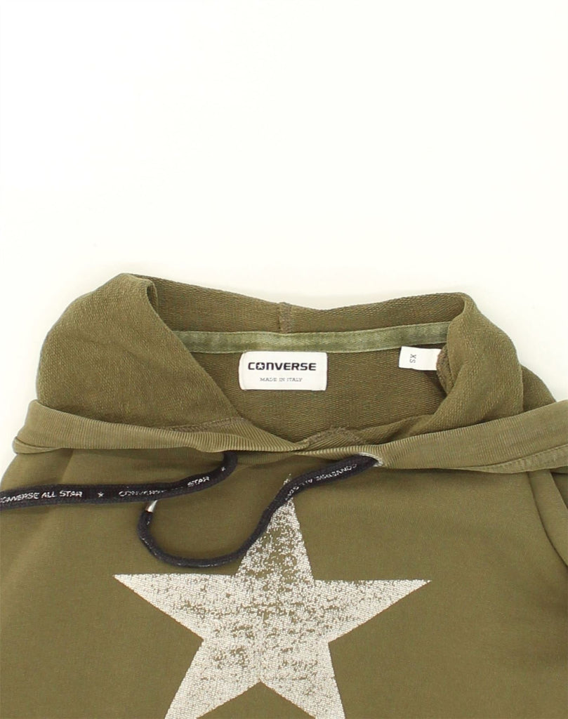 CONVERSE Mens Graphic Hoodie Jumper XS Khaki Cotton | Vintage Converse | Thrift | Second-Hand Converse | Used Clothing | Messina Hembry 