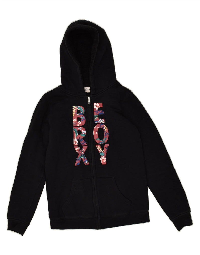 ROXY Girls Graphic Zip Hoodie Sweater 13-14 Years Black Cotton | Vintage Roxy | Thrift | Second-Hand Roxy | Used Clothing | Messina Hembry 