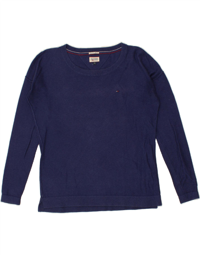 TOMMY HILFIGER Womens Boat Neck Jumper Sweater UK 10 Small Navy Blue Vintage Tommy Hilfiger and Second-Hand Tommy Hilfiger from Messina Hembry 