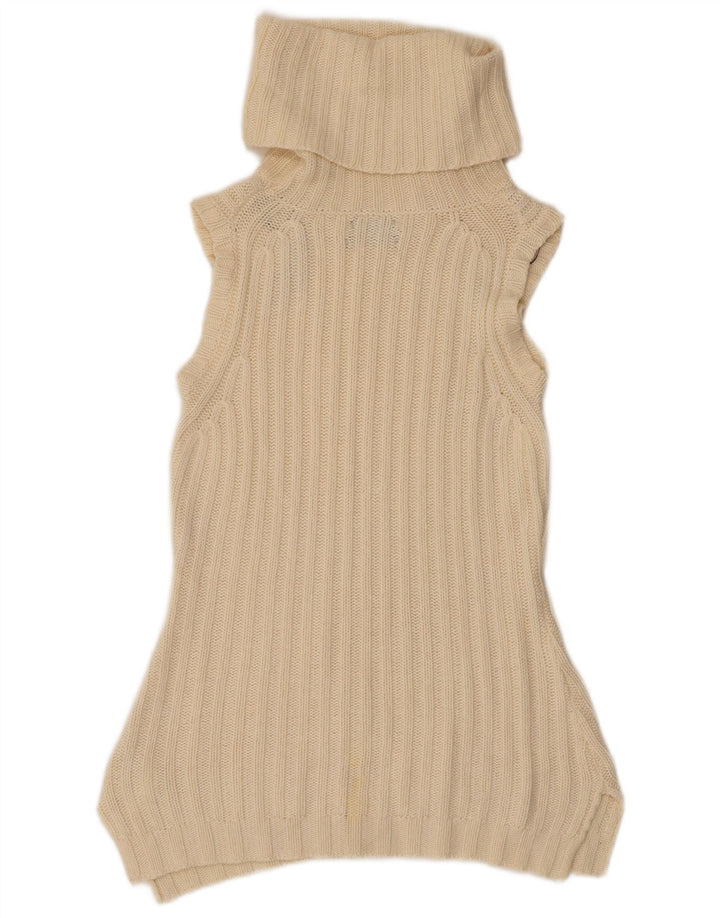 Massimo Dutti Womens Sleeveless Roll Neck Jumper Sweater UK 12 Medium Beige