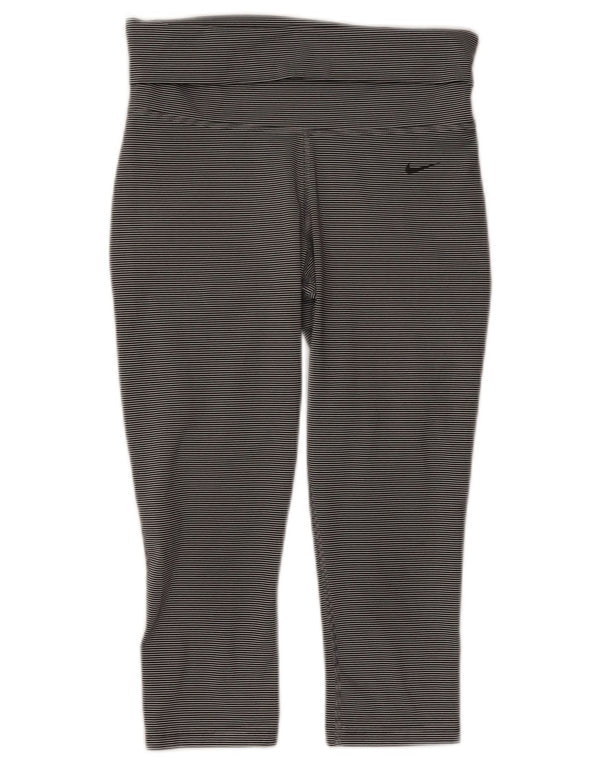 Nike Womens Dri Fit Capri Leggings UK 8 Small  Grey Striped Polyester