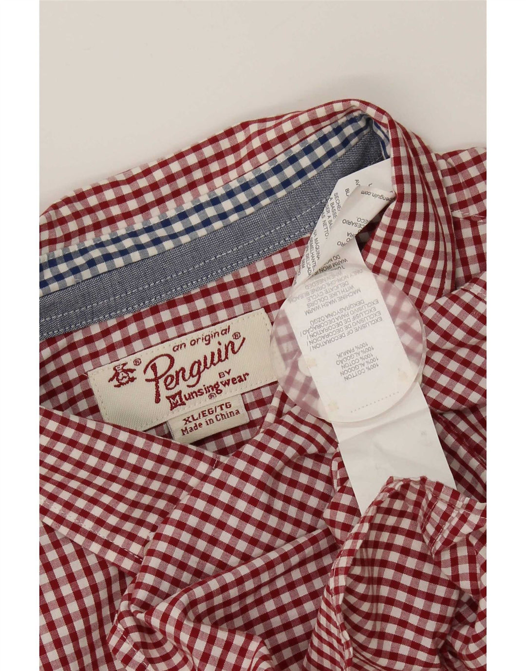 Penguin Mens Shirt XL Red Gingham Cotton