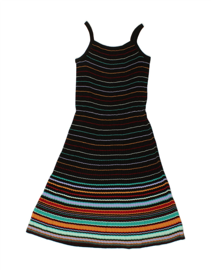 VINTAGE Womens Sleeveless A-Line Dress UK 4 XS Black Striped Acrylic Vintage Vintage and Second-Hand Vintage from Messina Hembry 