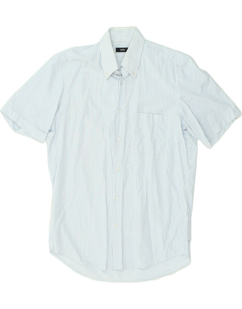 HUGO BOSS Mens Shirt Size 39 15 1/2 Medium Blue Check Cotton | Vintage Hugo Boss | Thrift | Second-Hand Hugo Boss | Used Clothing | Messina Hembry 